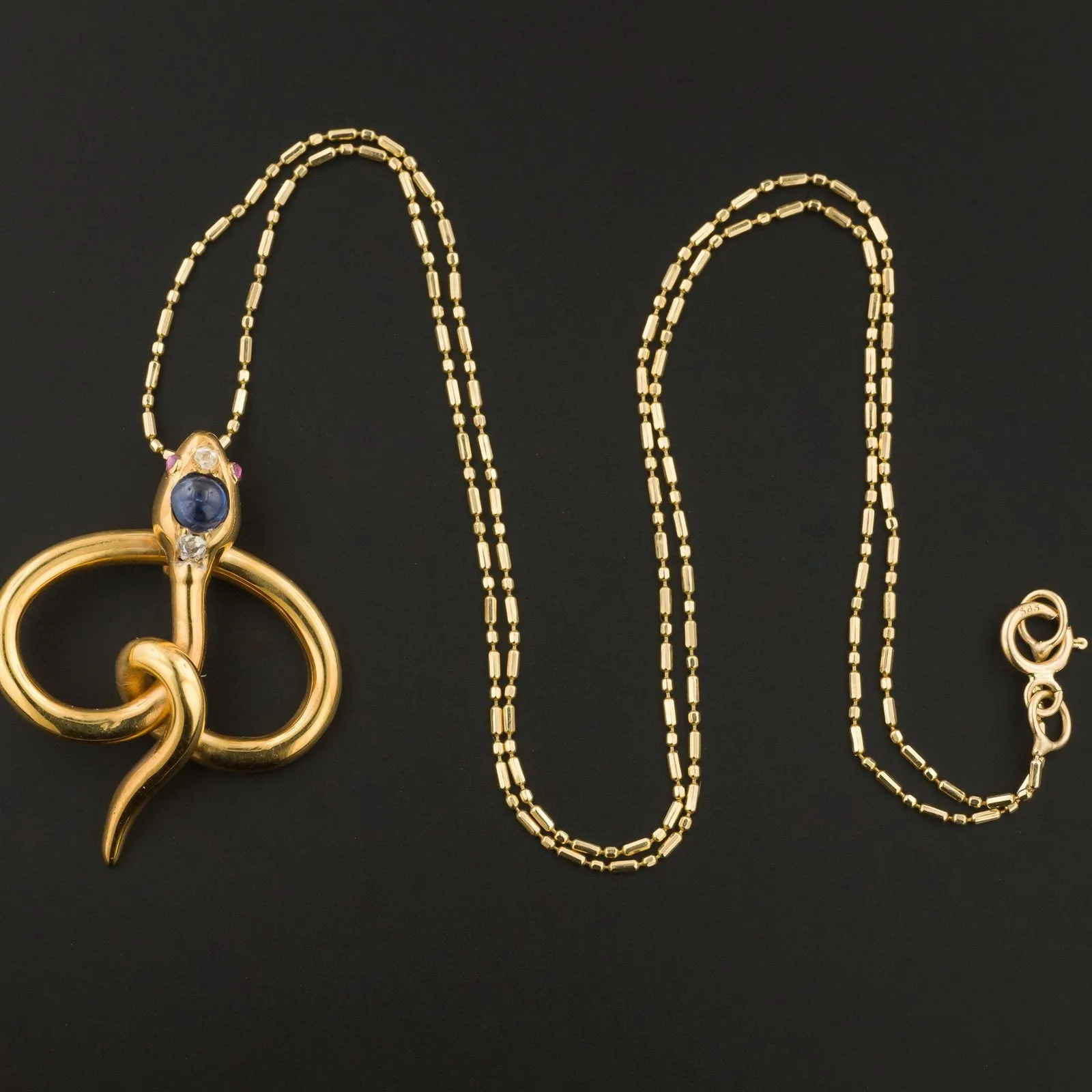 Antique Sapphire & Diamond Snake Pendant | 18k Gold Pin Conversion Pendant