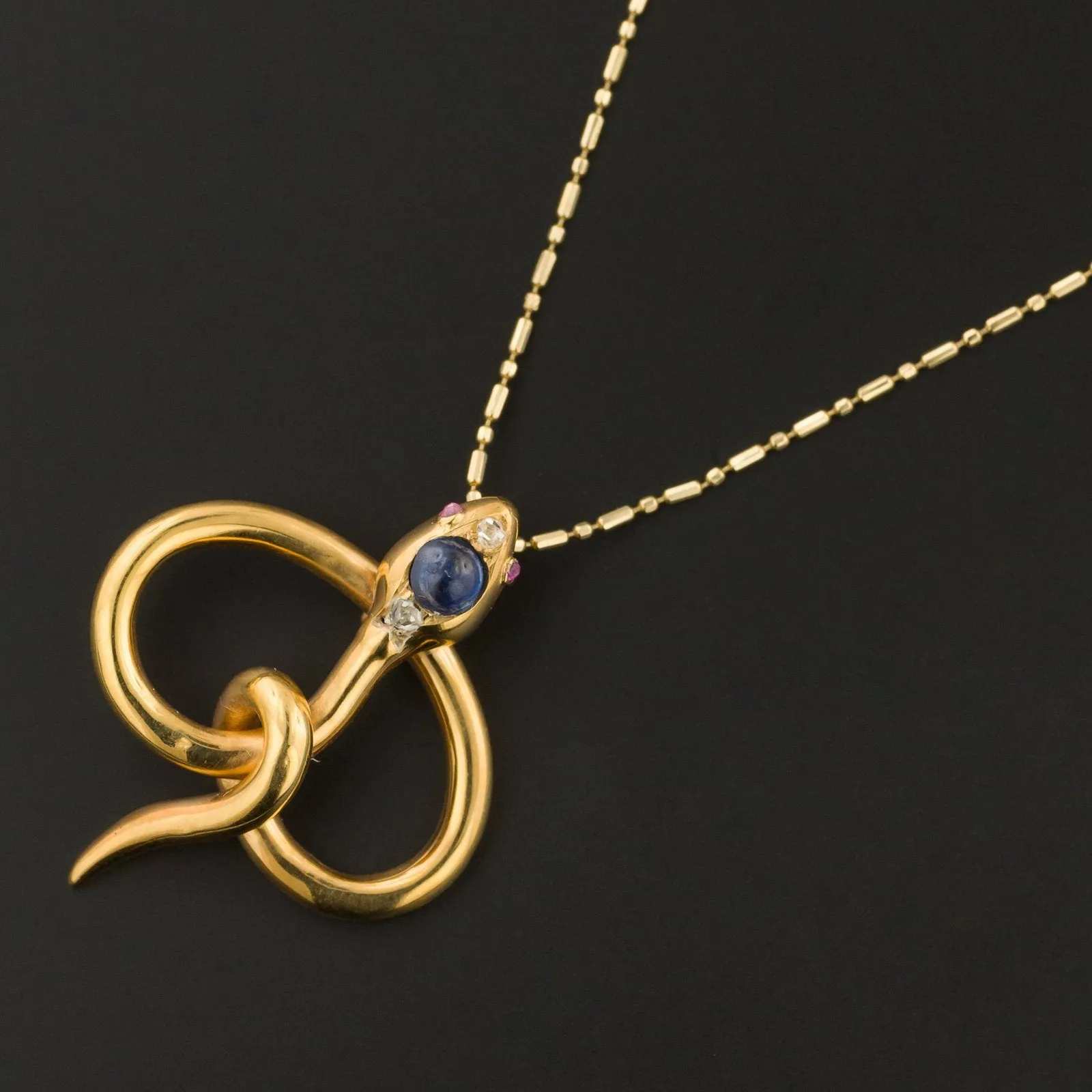 Antique Sapphire & Diamond Snake Pendant | 18k Gold Pin Conversion Pendant