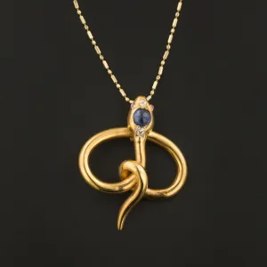 Antique Sapphire & Diamond Snake Pendant | 18k Gold Pin Conversion Pendant