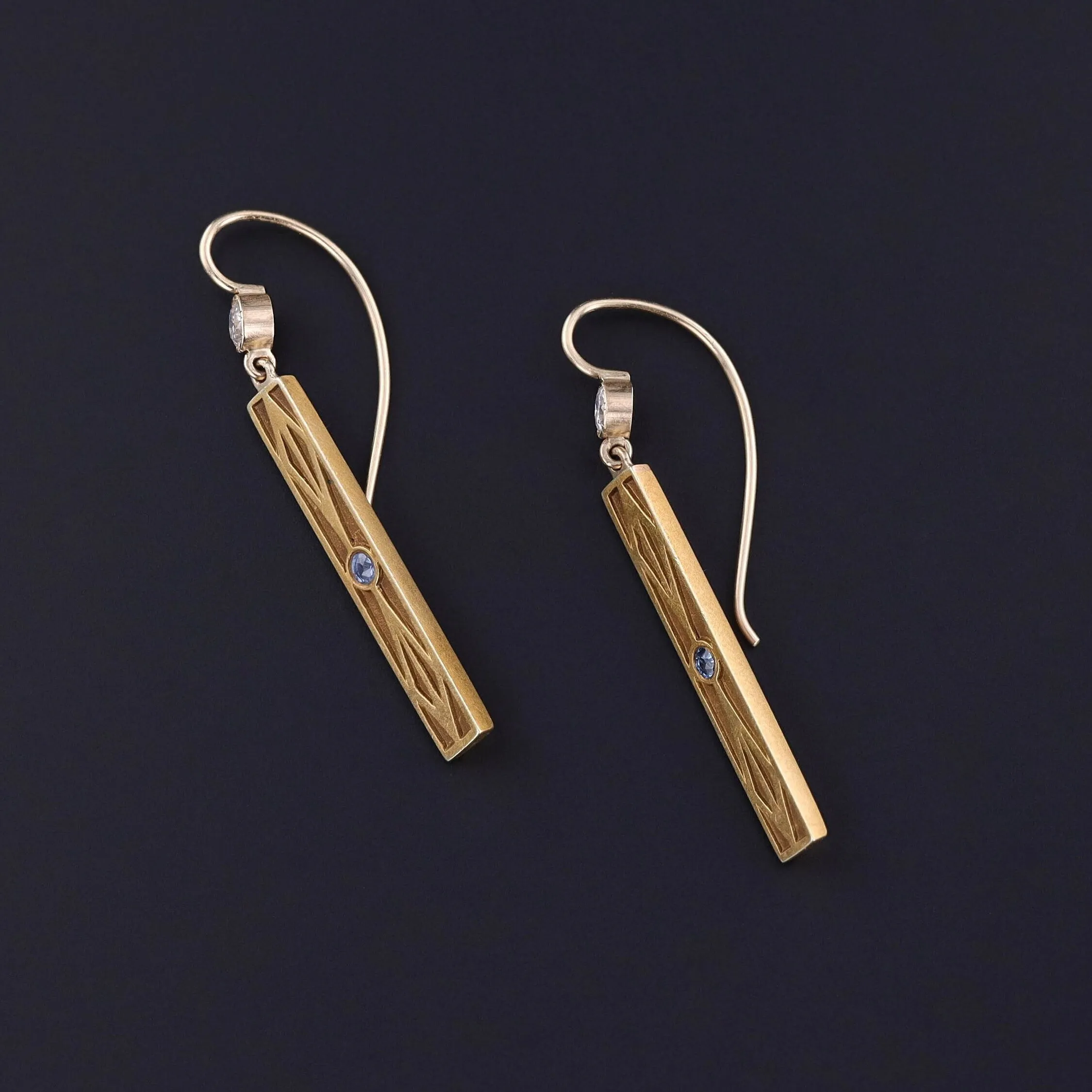 Antique Sapphire and Diamond Conversion Earrings of 14k Gold