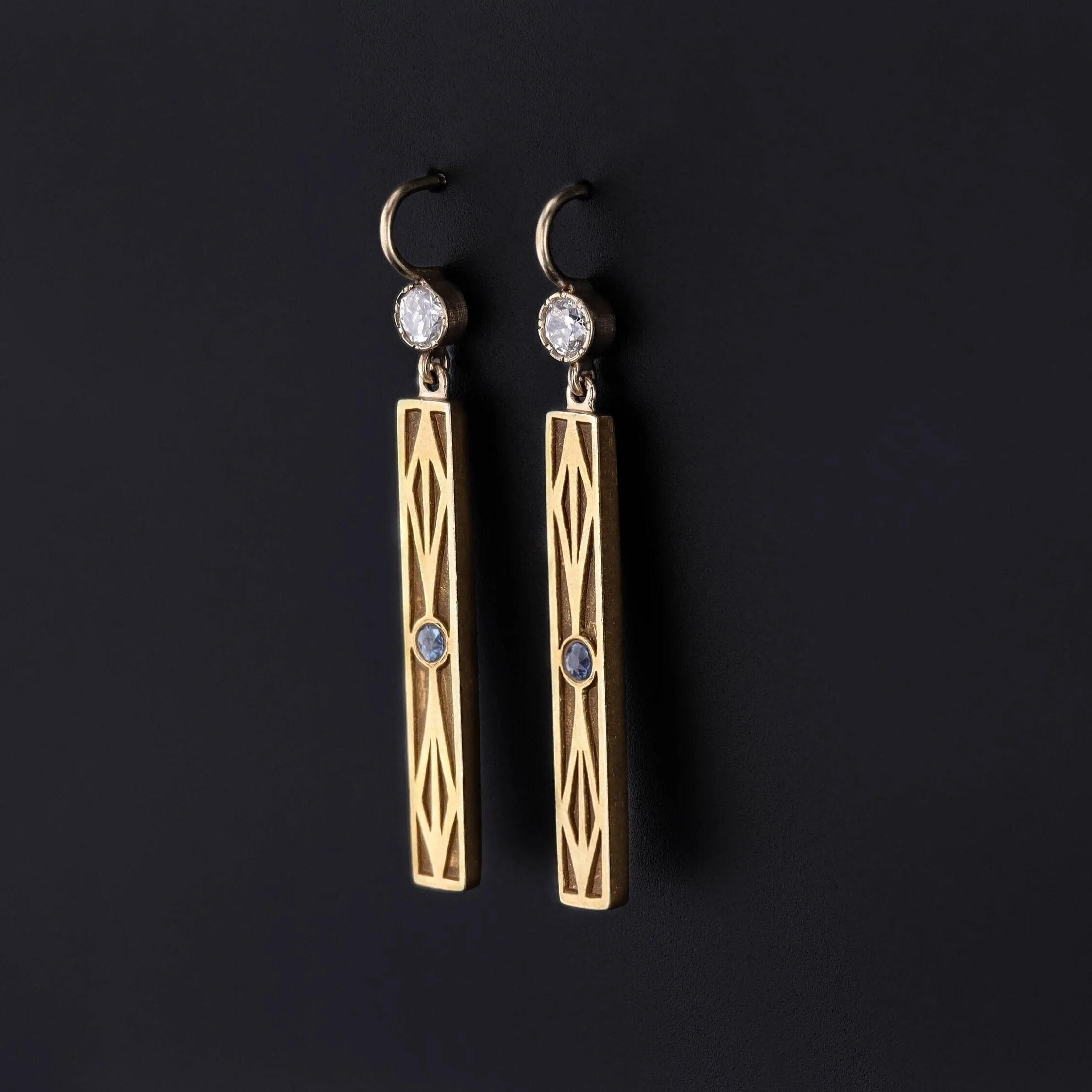 Antique Sapphire and Diamond Conversion Earrings of 14k Gold