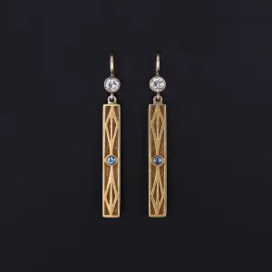Antique Sapphire and Diamond Conversion Earrings of 14k Gold