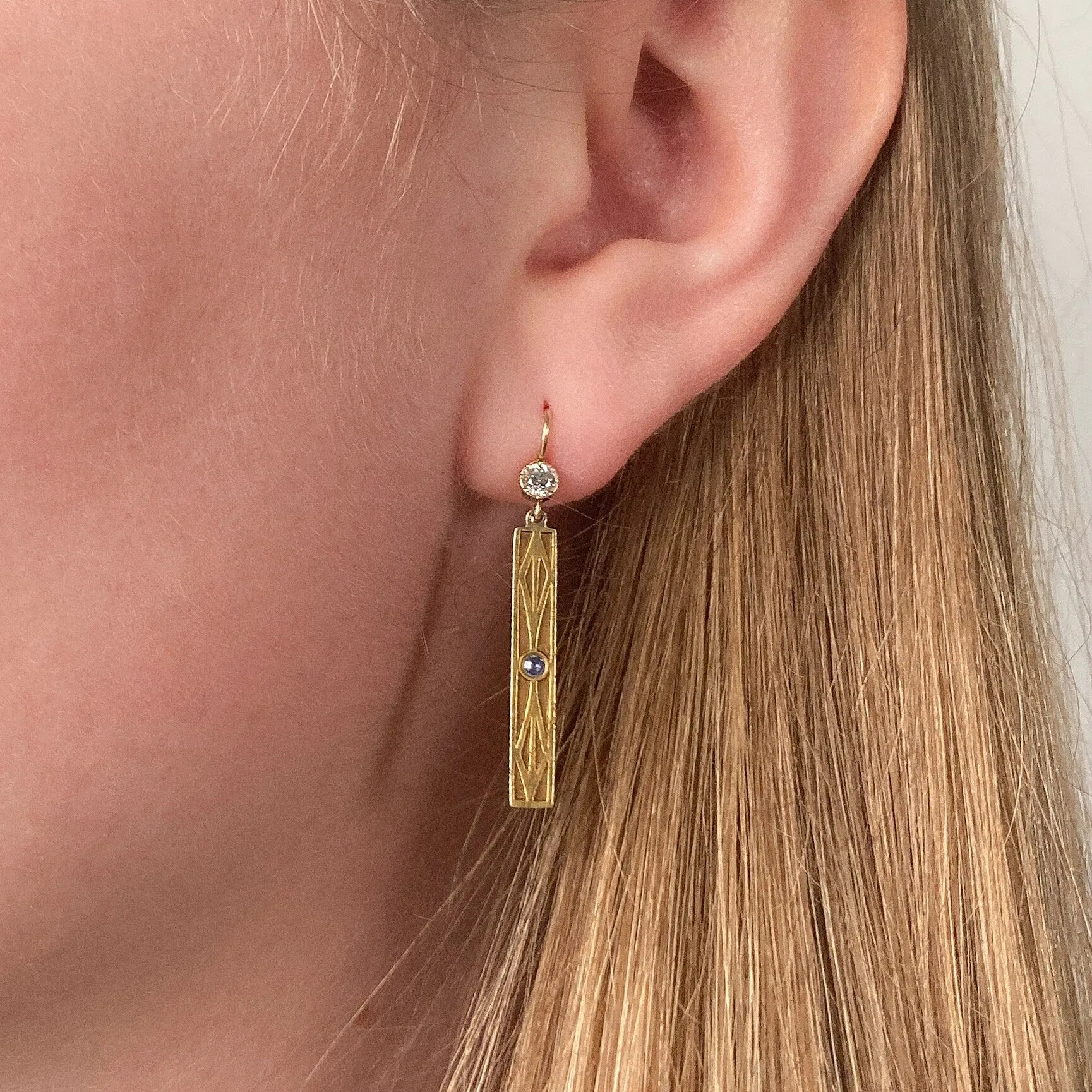Antique Sapphire and Diamond Conversion Earrings of 14k Gold