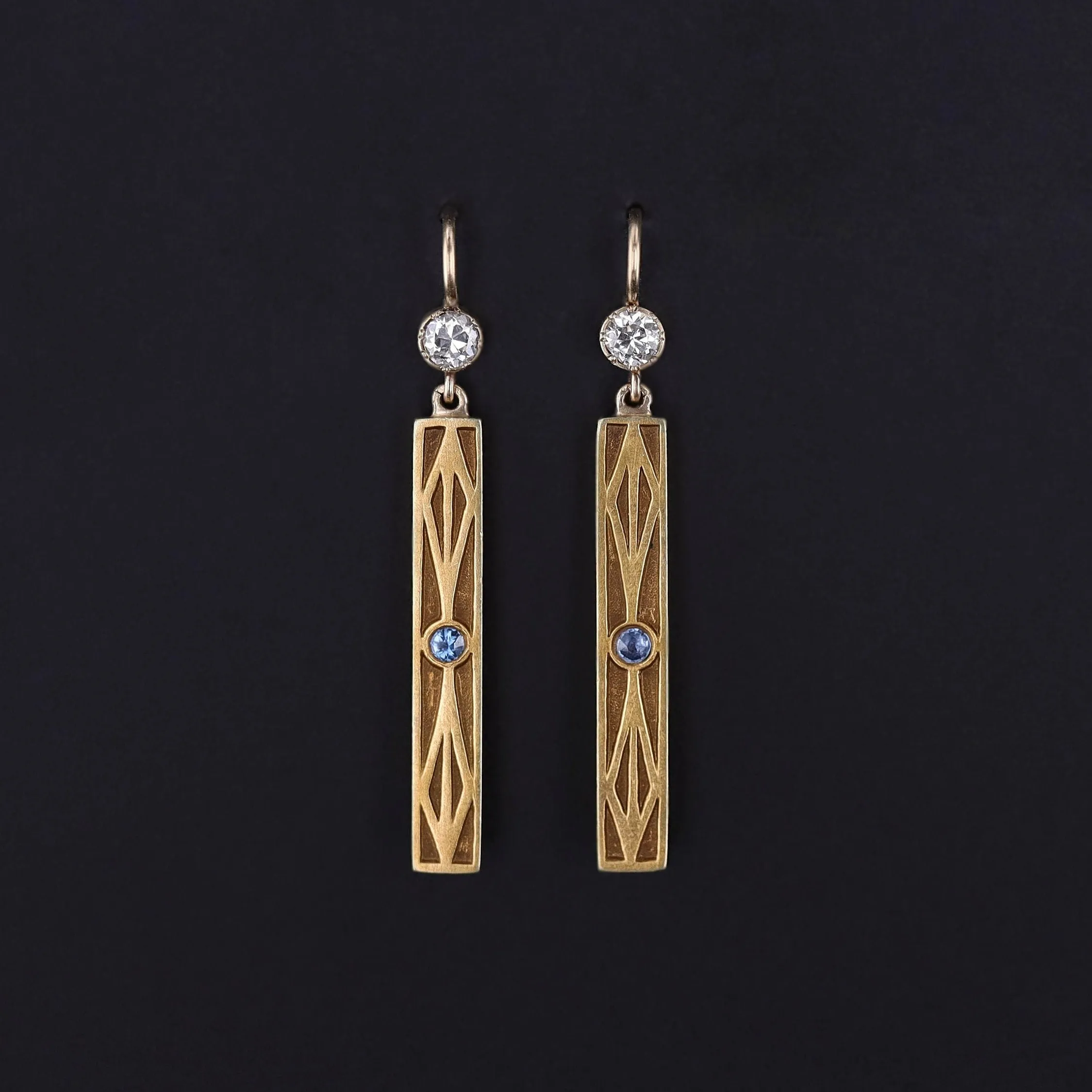 Antique Sapphire and Diamond Conversion Earrings of 14k Gold