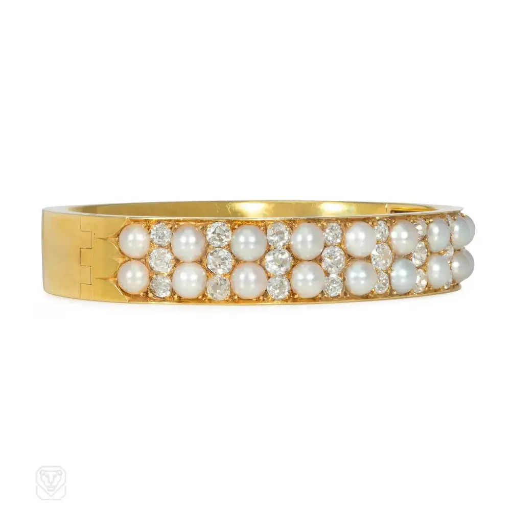 Antique striped diamond and pearl bracelet