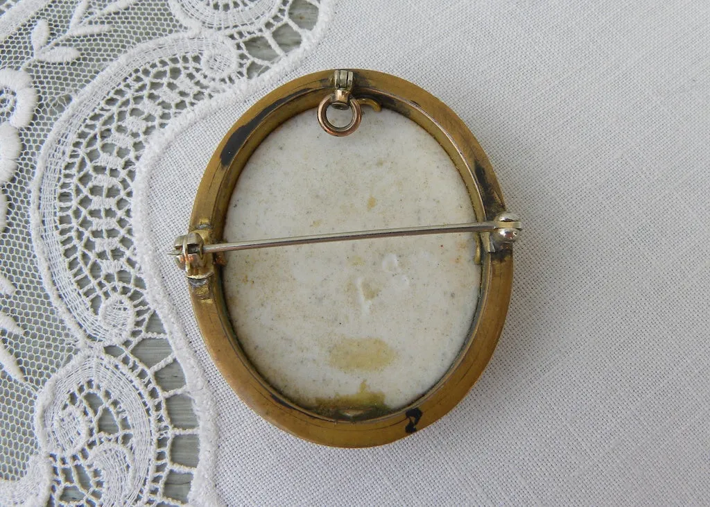 Antique Victorian Edwardian Hand Painted Gibson Girl Brooch Pin Pendant