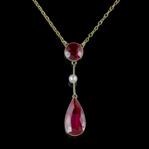 Antique Victorian Ruby Necklace 15Ct Gold Pearl Circa 1890