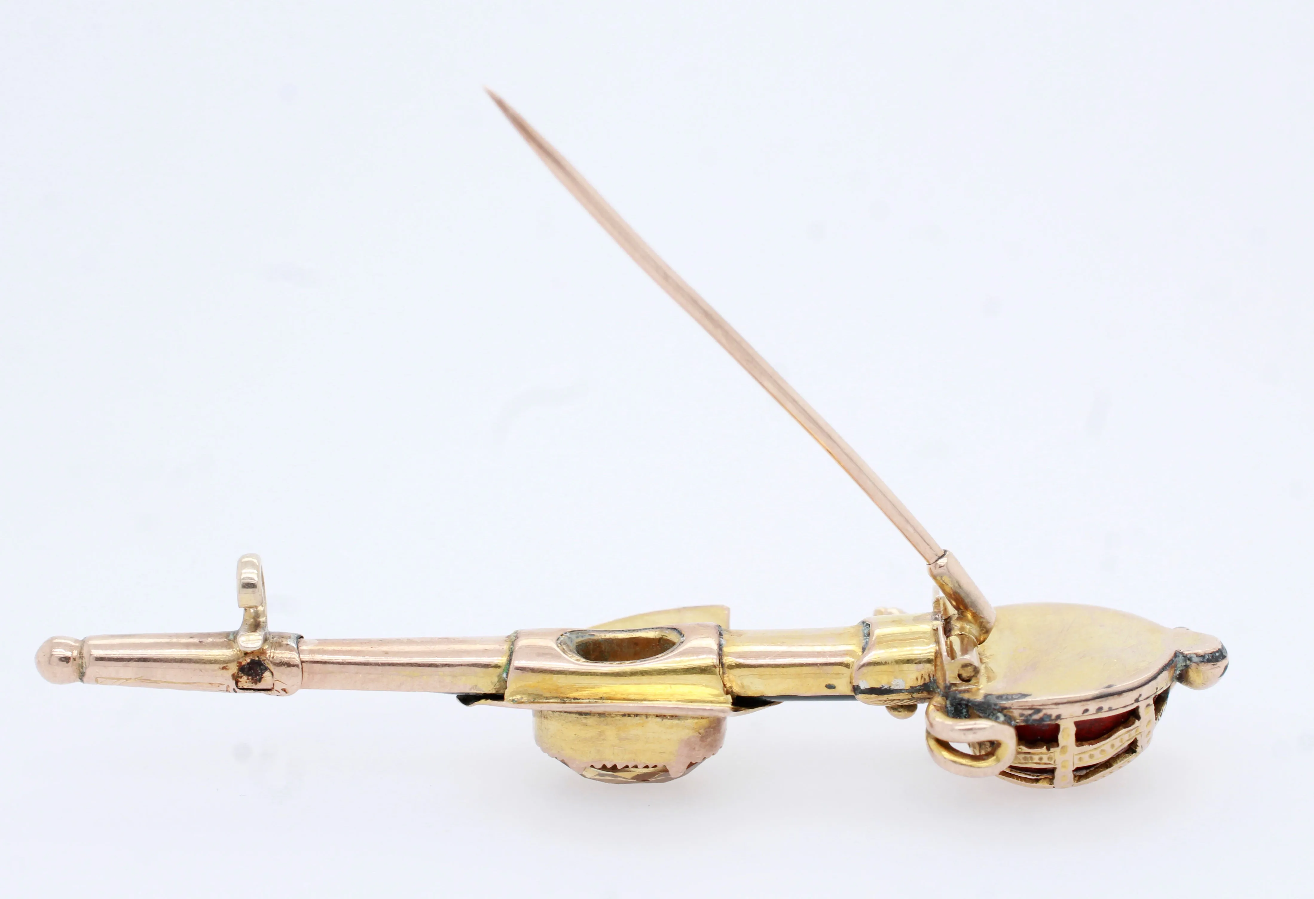 Antique Victorian Scottish Citrine Bloodstone & Agate Sword & Shield Gold Brooch