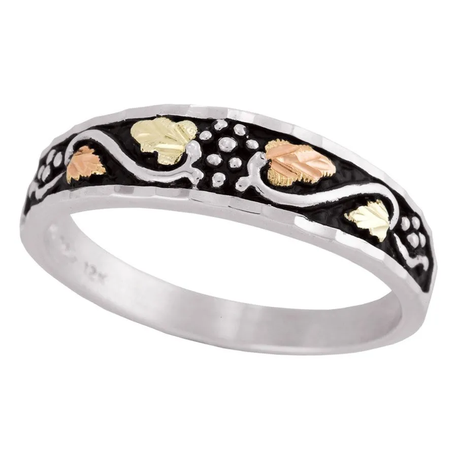 Antiqued Vines II - Sterling Silver Black Hills Gold Mens Ring