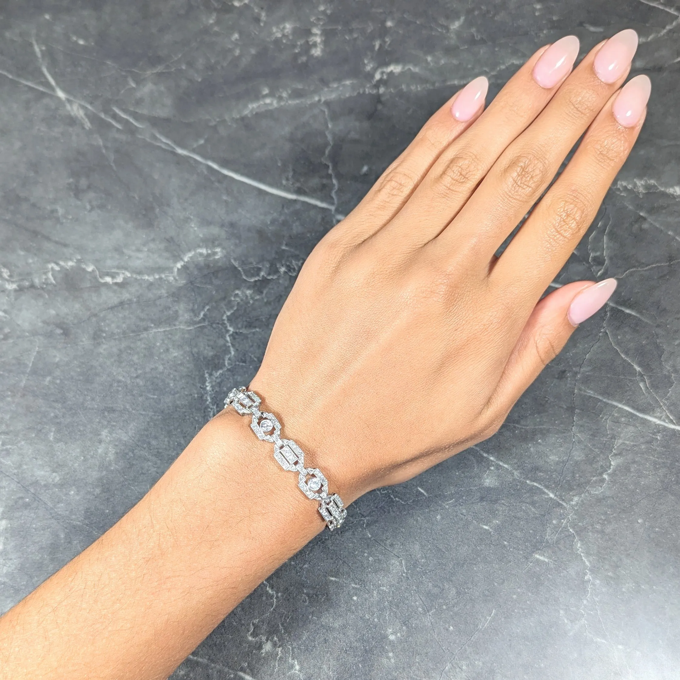 Art Deco Diamond Platinum Geometric Line Bracelet