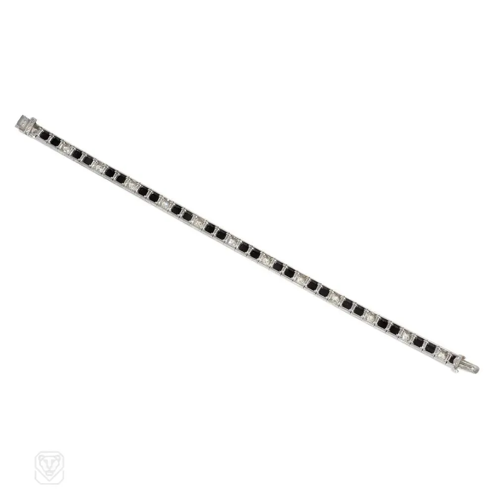 Art Deco French-cut onyx and diamond line bracelet