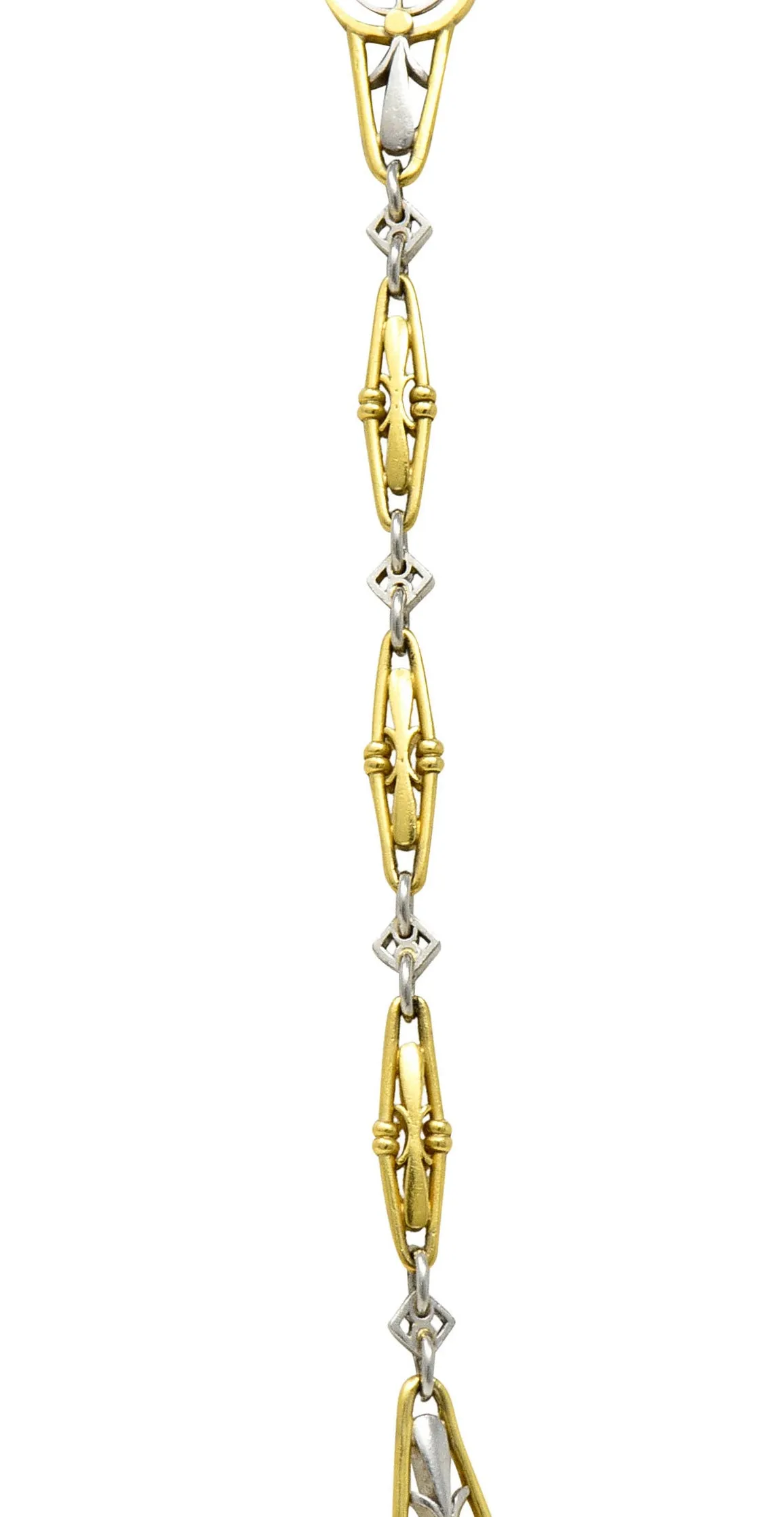 Art Deco Ruby Diamond Pearl Platinum 18 Karat Gold Link Necklace