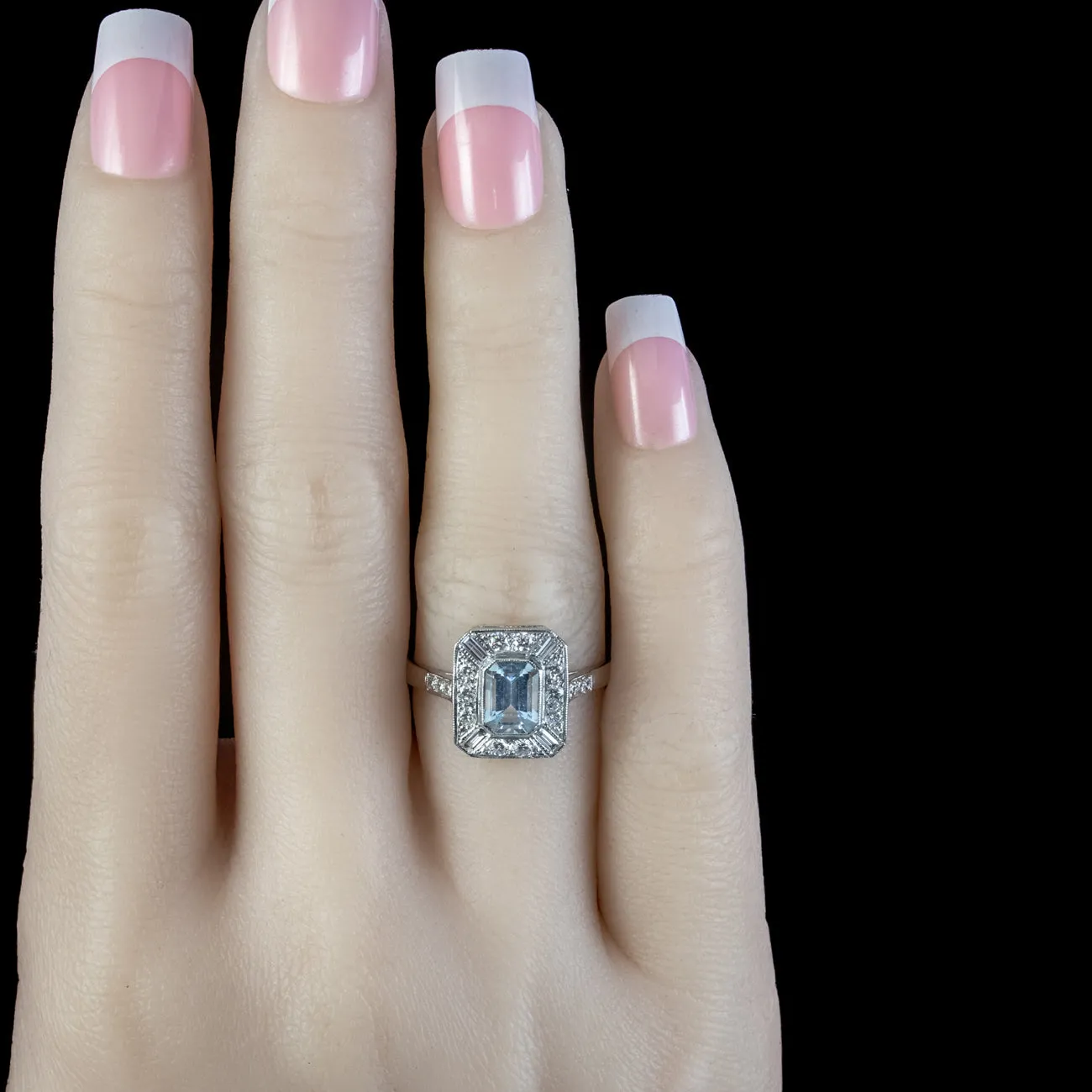 Art Deco Style Aquamarine Diamond Ring 1ct Aqua