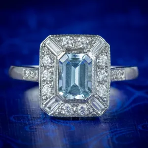 Art Deco Style Aquamarine Diamond Ring 1ct Aqua