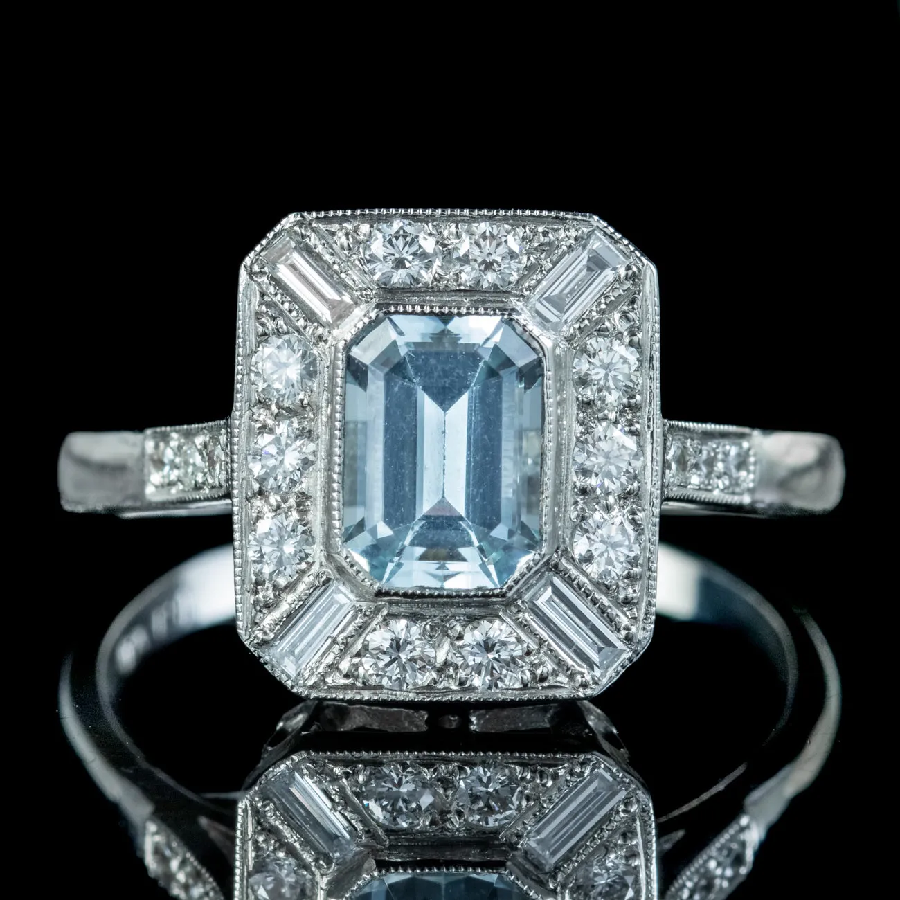 Art Deco Style Aquamarine Diamond Ring 1ct Aqua