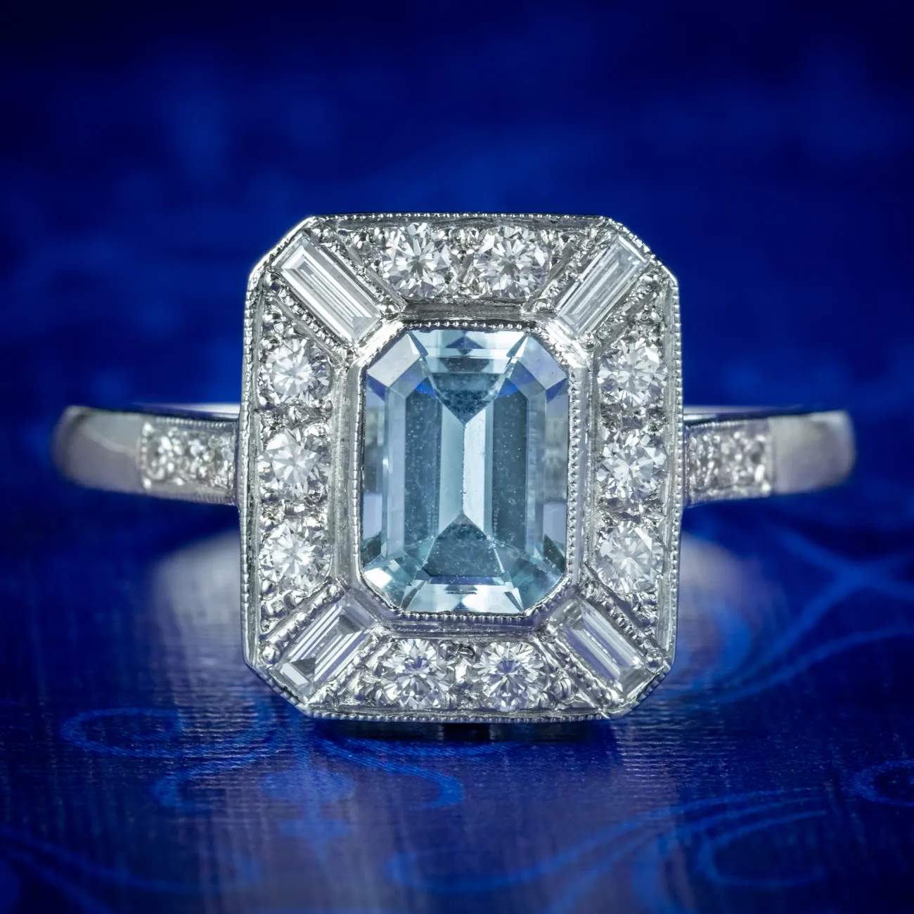 Art Deco Style Aquamarine Diamond Ring 1ct Aqua
