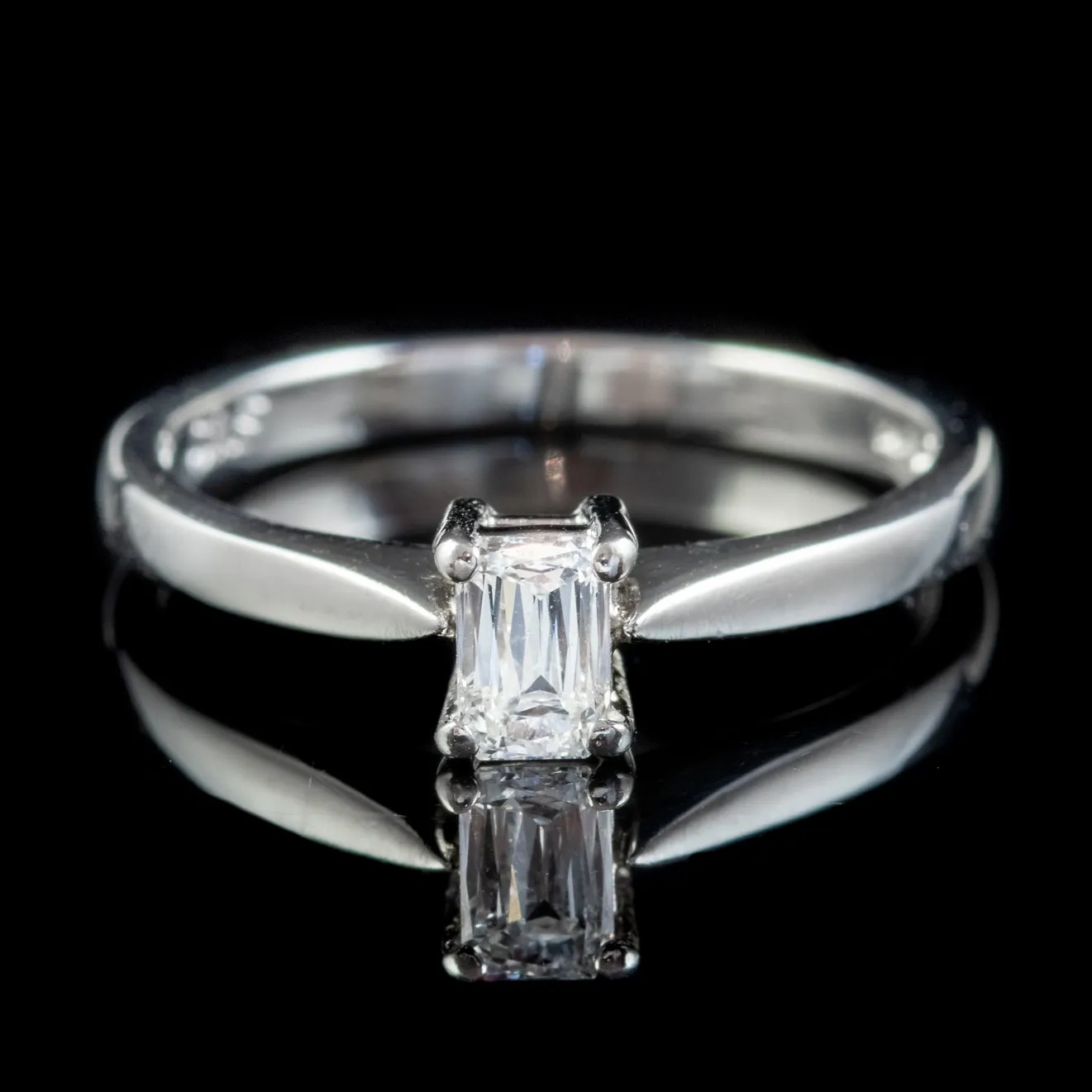 Art Deco Style Diamond Solitaire Engagement Ring Platinum 0.37ct Scissor Cut Diamond With Cert