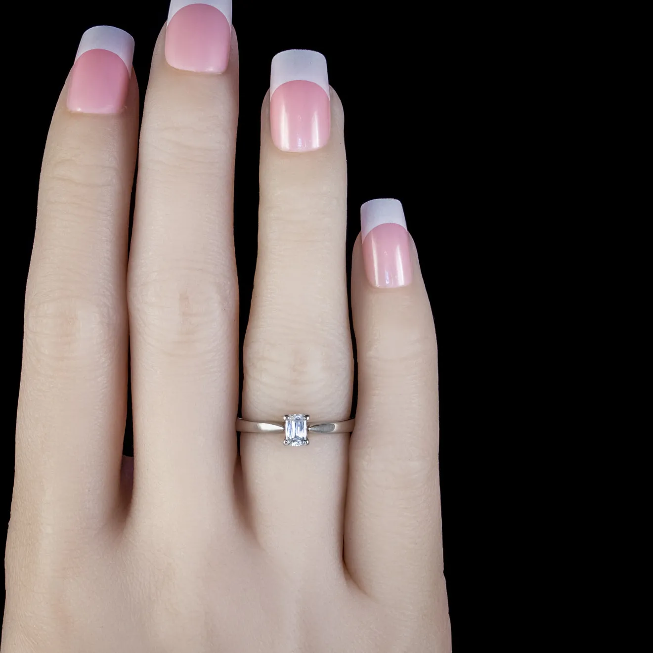 Art Deco Style Diamond Solitaire Engagement Ring Platinum 0.37ct Scissor Cut Diamond With Cert
