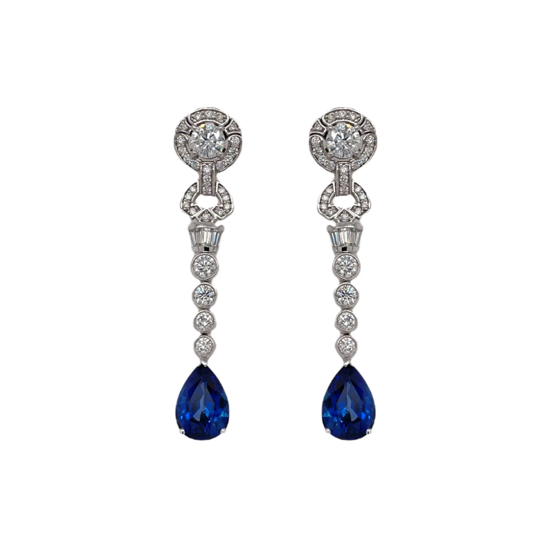 Art Deco Style Sapphire & Diamond Drop Earring