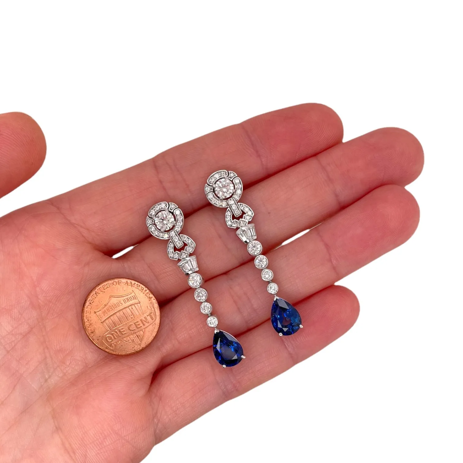 Art Deco Style Sapphire & Diamond Drop Earring