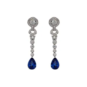 Art Deco Style Sapphire & Diamond Drop Earring