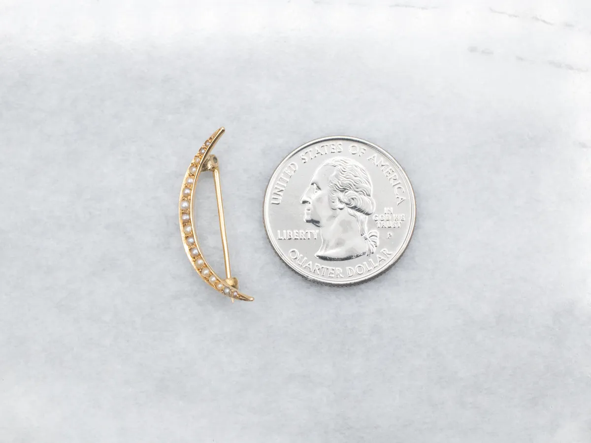 Art Nouveau Era Seed Pearl Crescent Moon Brooch
