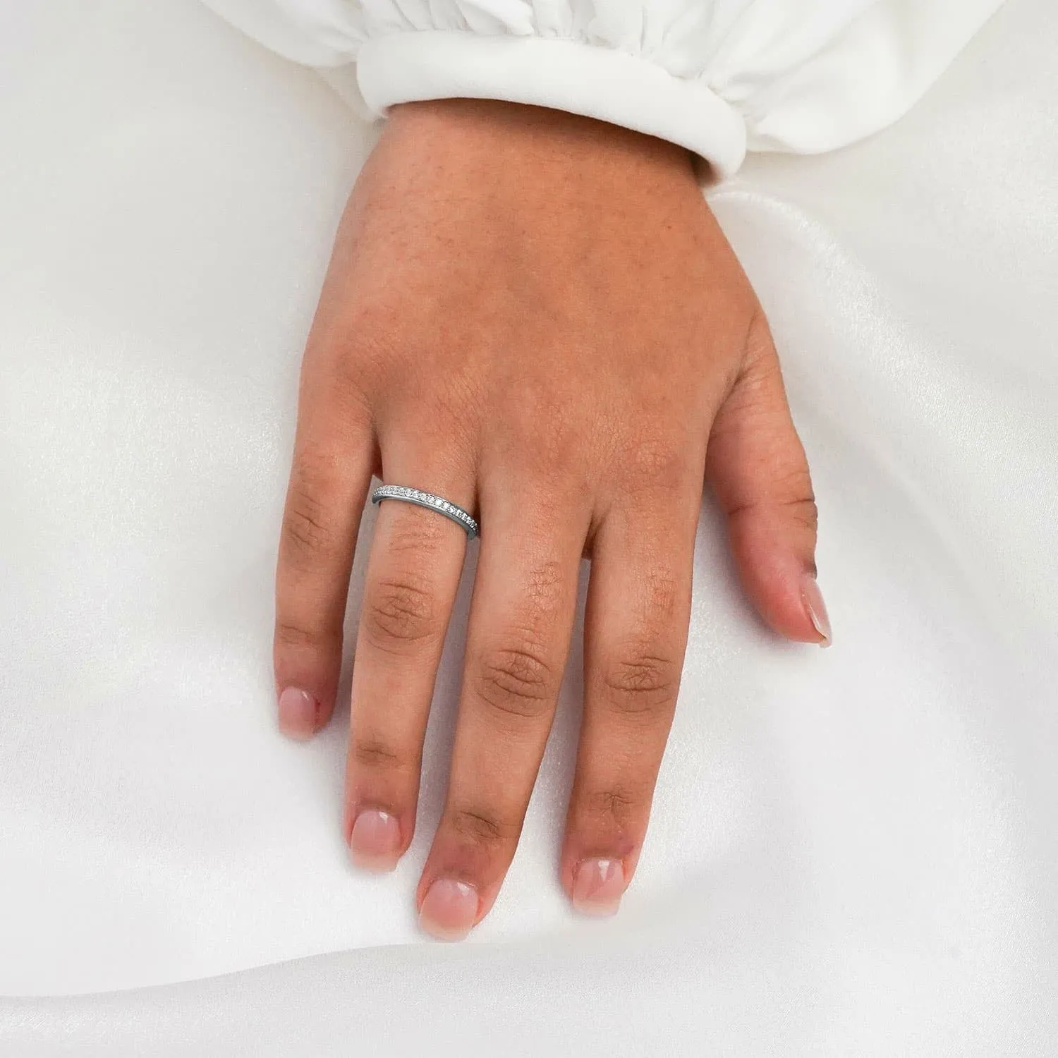 AVA | Bead & Bright-Cut Diamond Ring in Platinum (0.42ct tw.)
