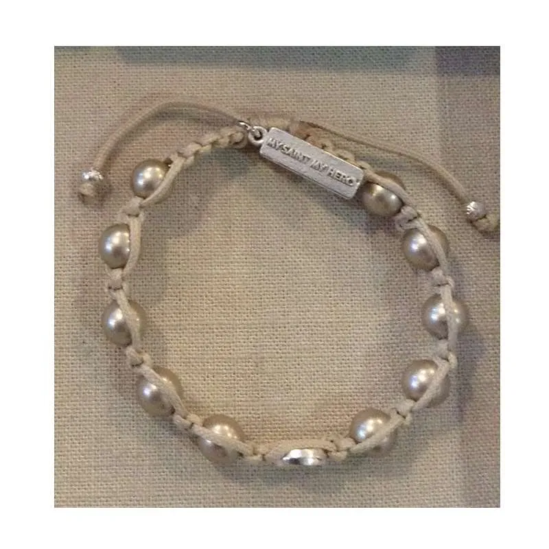 Benedictine Pearl Bracelet, tan/silver
