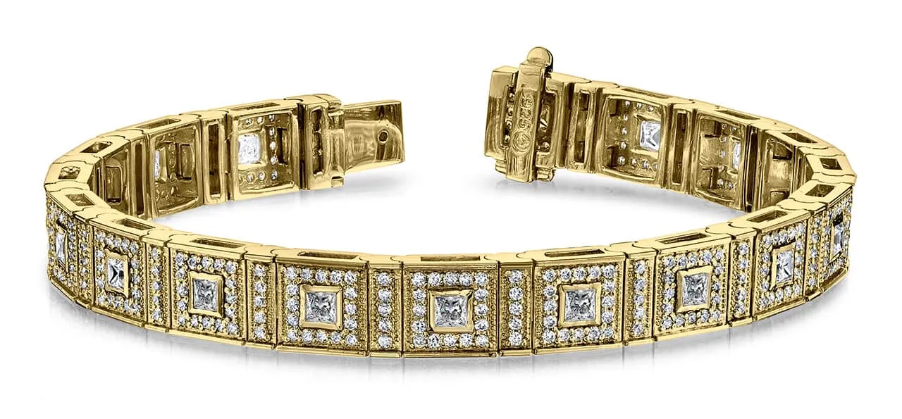 Bezel Set Princess Diamond Bracelet with 5.45 ct.(finished) 1.4mm, 2.5mm
