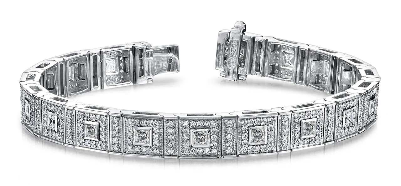 Bezel Set Princess Diamond Bracelet with 5.45 ct.(finished) 1.4mm, 2.5mm