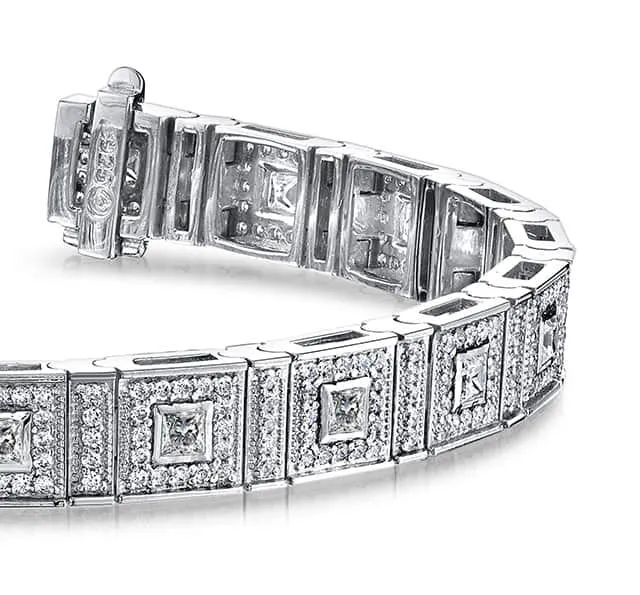 Bezel Set Princess Diamond Bracelet with 5.45 ct.(finished) 1.4mm, 2.5mm