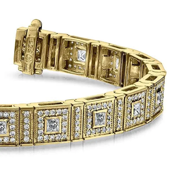 Bezel Set Princess Diamond Bracelet with 5.45 ct.(finished) 1.4mm, 2.5mm