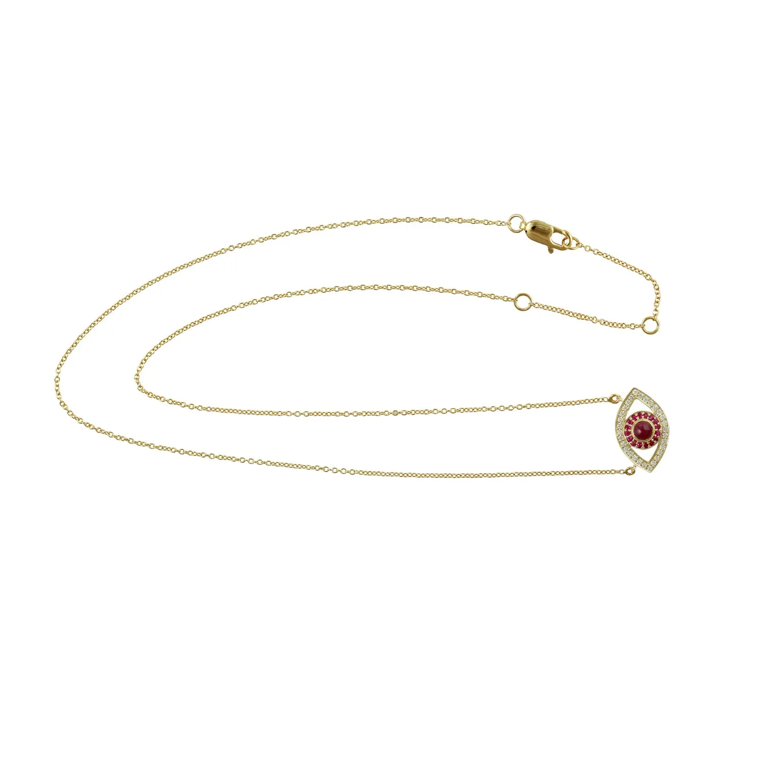 Bezel Set Ruby Gemstone Pave Diamond Evil Eye Choker Necklace In Gold