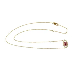 Bezel Set Ruby Gemstone Pave Diamond Evil Eye Choker Necklace In Gold