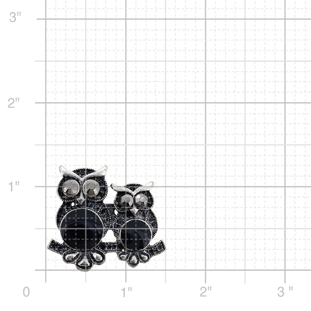 Black Antique Owl Couple Bird Pin Brooch