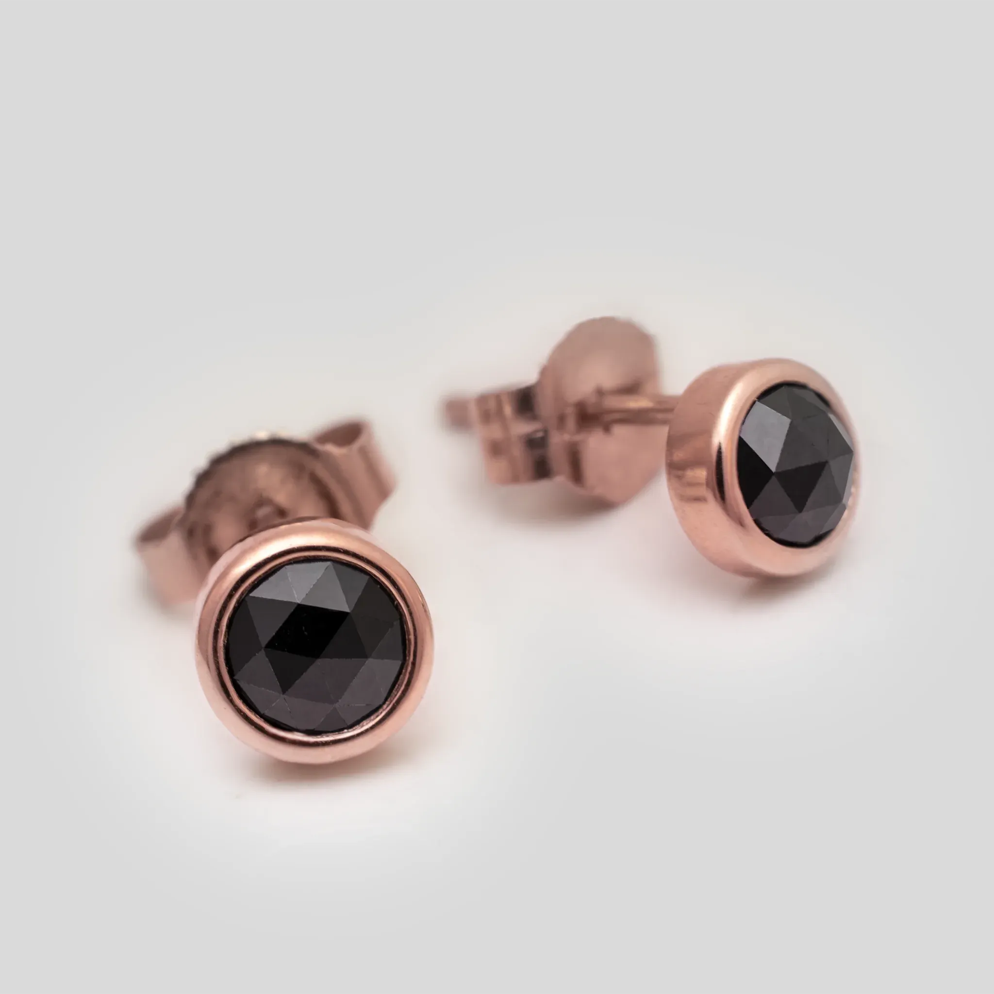 Black Diamond 14K Rose Gold Stud Earrings - Sold as Pair