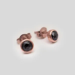 Black Diamond 14K Rose Gold Stud Earrings - Sold as Pair