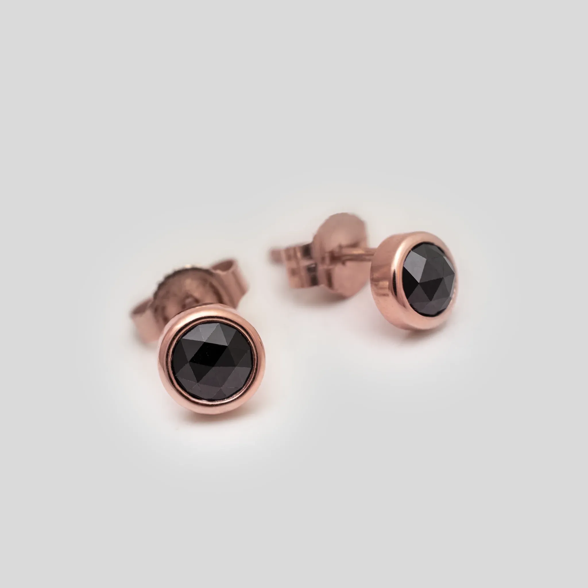 Black Diamond 14K Rose Gold Stud Earrings - Sold as Pair