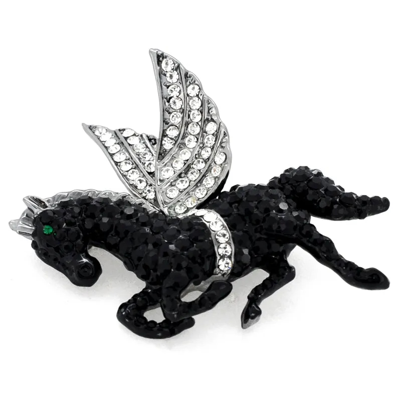 Black Flying Horse Pegasus Swarovski Crystal Brooch Pin