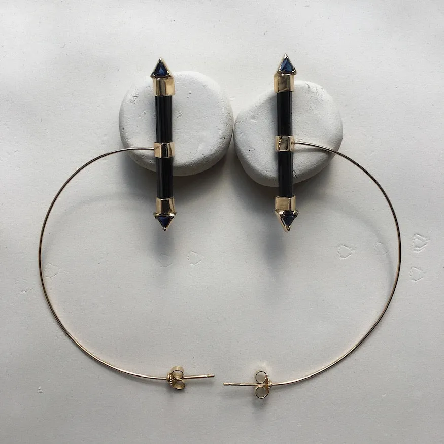 Black Tourmaline Orbit  Hoops