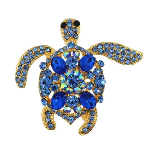 Bling Rhinestone Made Turtle Brooch Pin Animal Gold Plated Tortoise Jewelry For Christmas Wedding Party Blue Pink Purple NW
