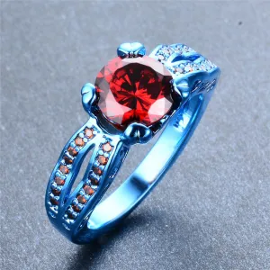 Blue Gold and Cherry Red Zircon Ring