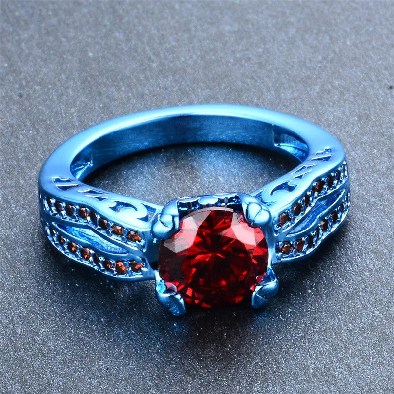 Blue Gold and Cherry Red Zircon Ring