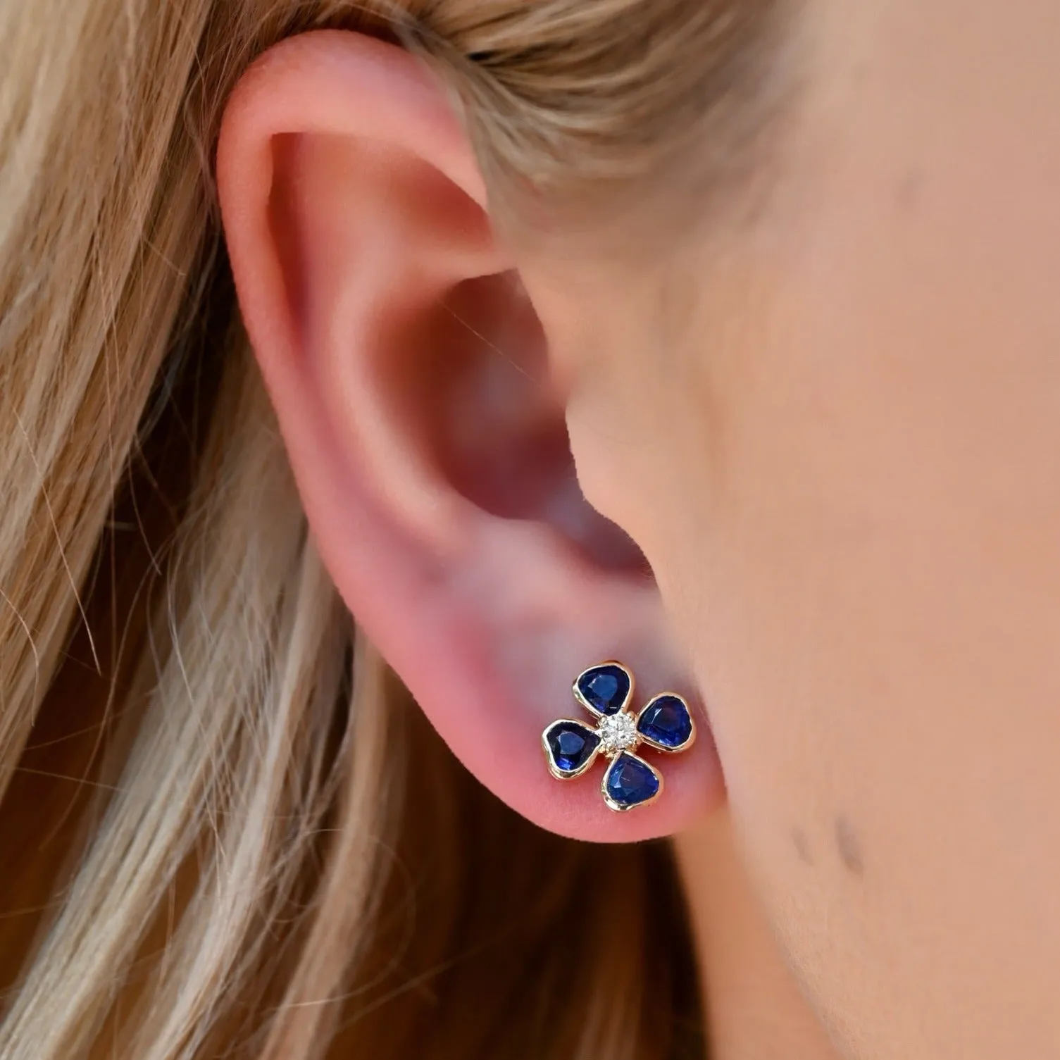 Blue Sapphire and Diamond Flower Studs