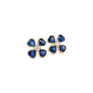 Blue Sapphire and Diamond Flower Studs