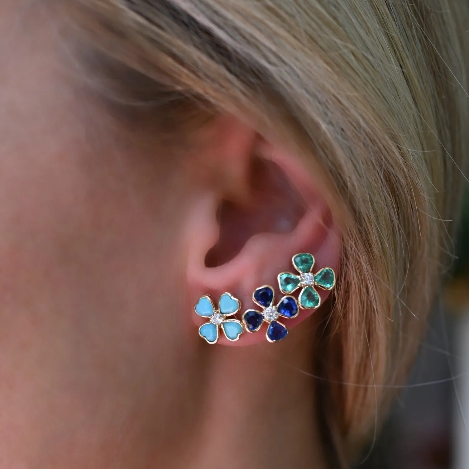 Blue Sapphire and Diamond Flower Studs
