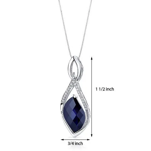 Blue Sapphire Pendant Necklace Sterling Silver Leaf Cut 11 Cts