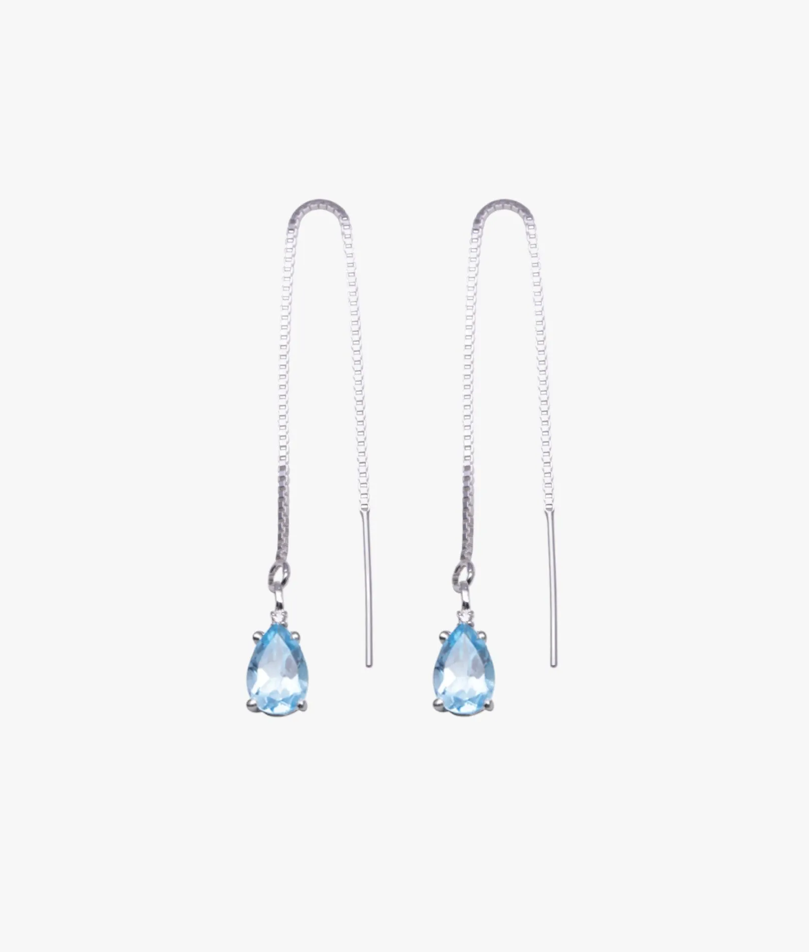 Box chain thread earrings with blue topaz