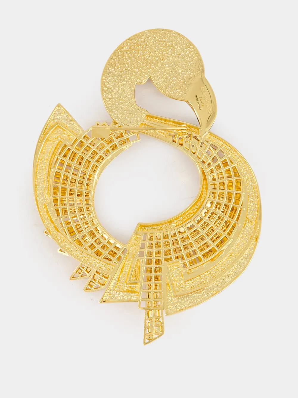 Brass and Crystal Flamingo Brooch