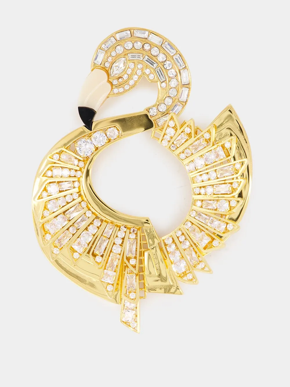 Brass and Crystal Flamingo Brooch